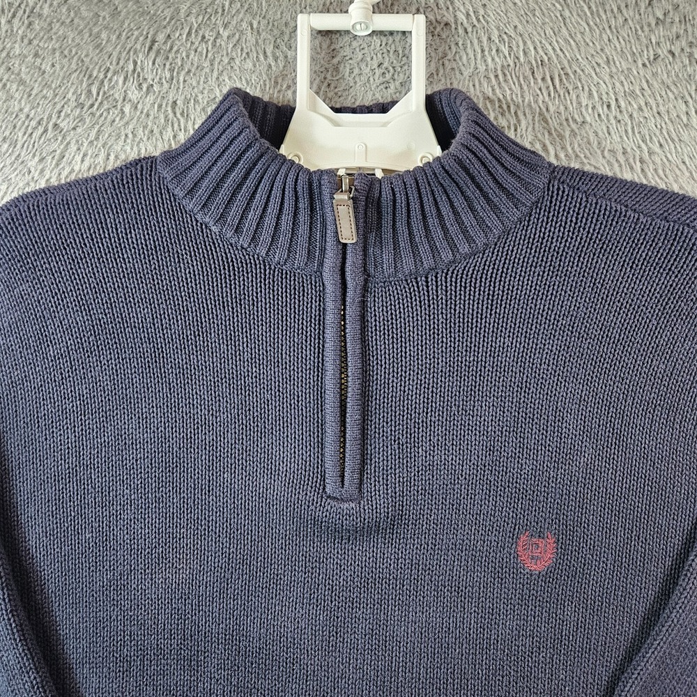 Chaps Sweater Men XXL Chunky Knit‎ Cotton 1/4 Zip Navy Blue - Picture 3 of 13